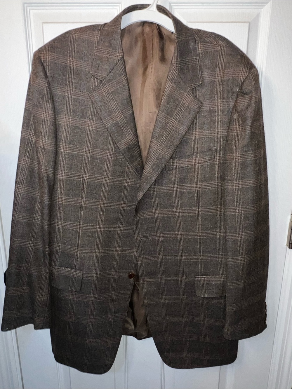 Canali Italy Mens Plaid Blazer 44 Long Wool Brown Blue Check Sport Coat Jacket